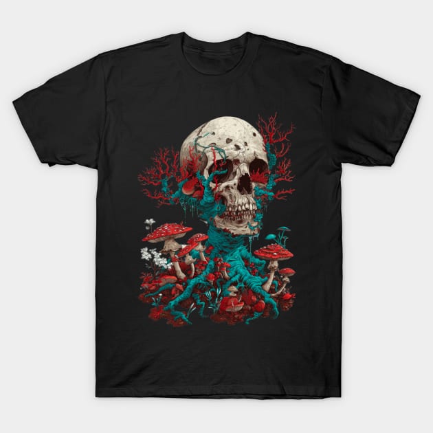 Skull and mushrooms. T-Shirt by DEGryps